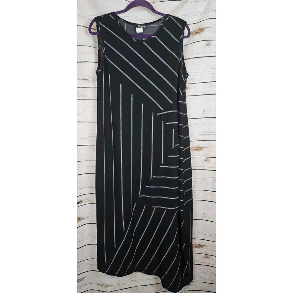 Moonlight Y&S Design Black Striped Midi Dress M Lagenlook Asymmetrical